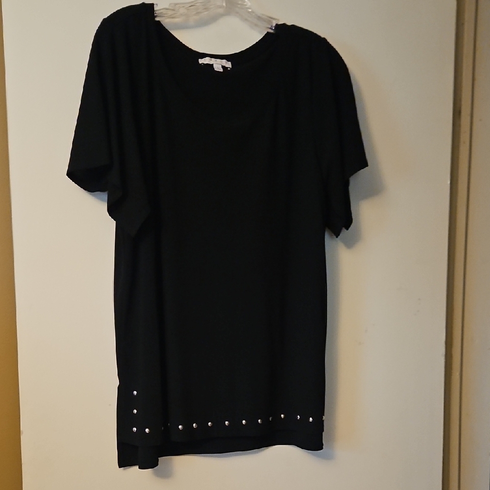 Chaus Black Studded Short Sleeve Top